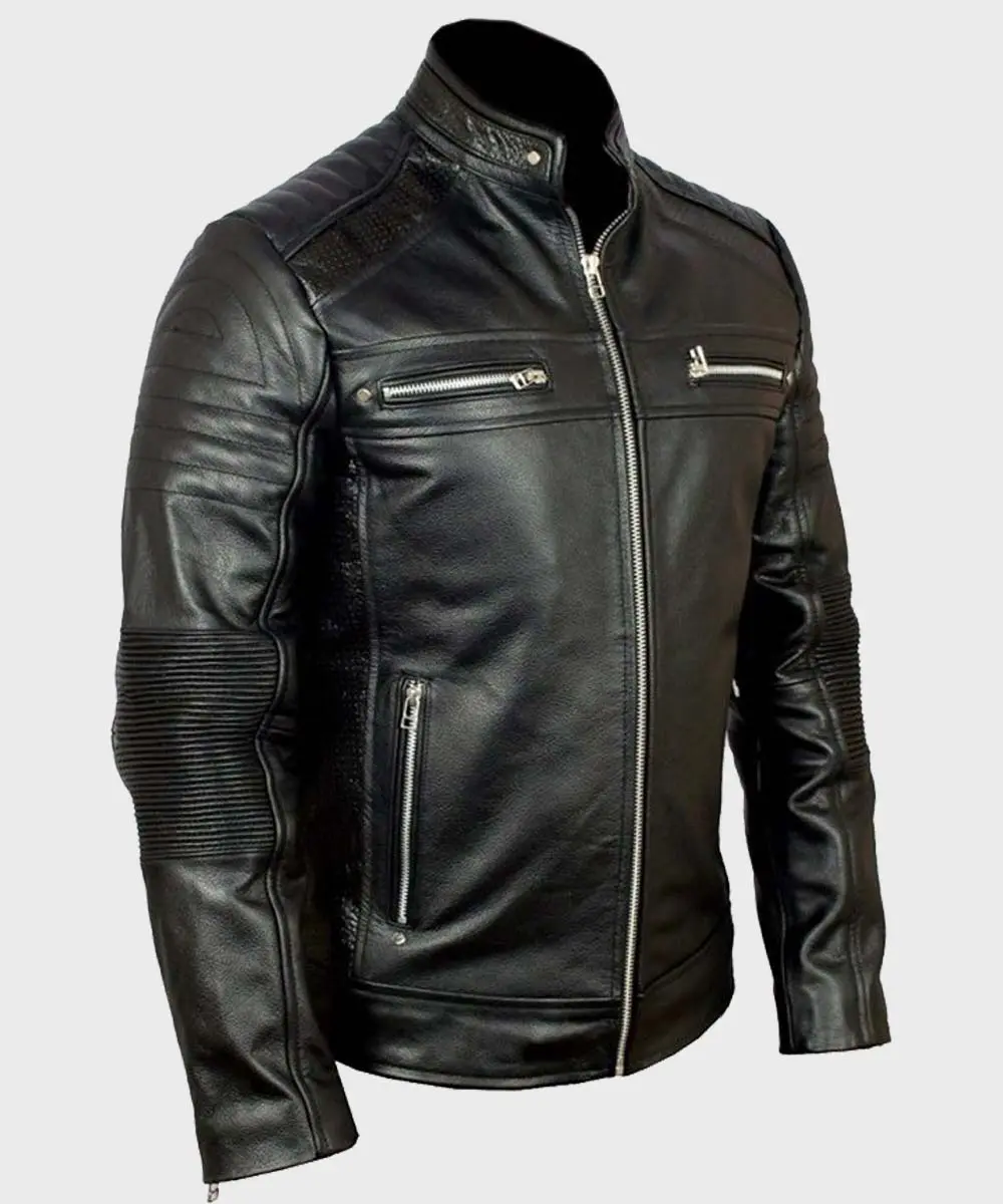 Mens Black Biker Cafe Racer Jacket
