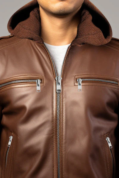 Michael Clark Brown Leather Hooded Jacket