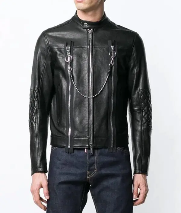 Mens Black Leather Cafe Racer Jacket