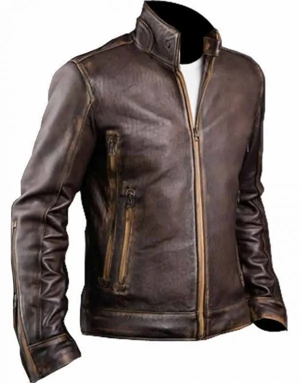 Mens Cafe Racer Distressed Leather Jacket