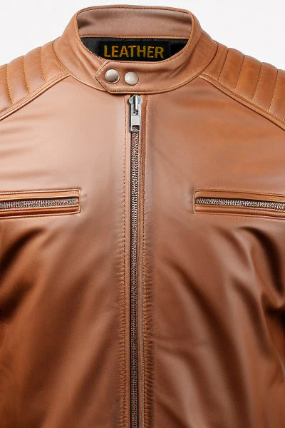Swiss Brown Cafe Racer Leather Jacket