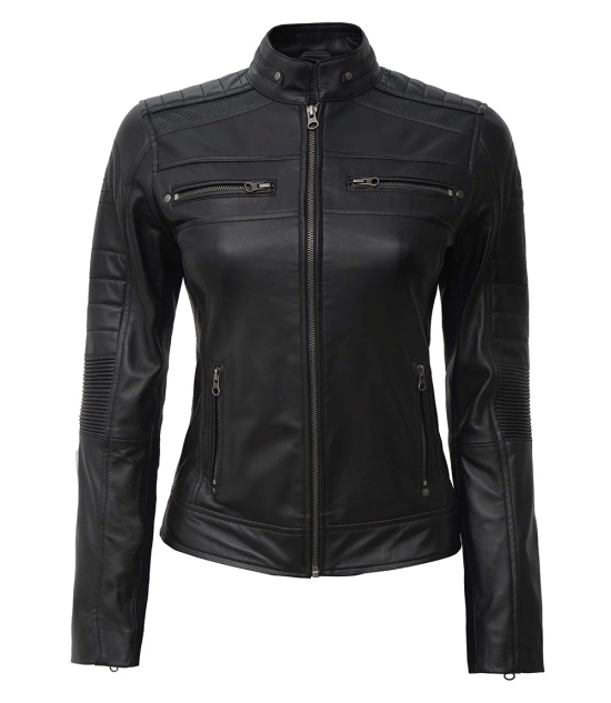 Womens Black Cafe Racer Leather Jacket