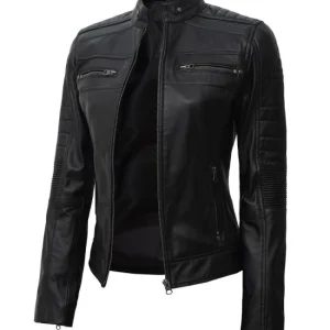 Womens Black Cafe Racer Leather Jacket